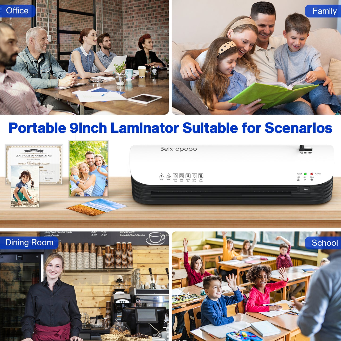 Thermal Laminator, 8.5x11 Laminator, 9 Inch Laminator Machine with 12 Laminating Sheets, A4/A5/A6 Personal Hot Cold Laminating Machine for Home School Teachers Office, Anti-Jam