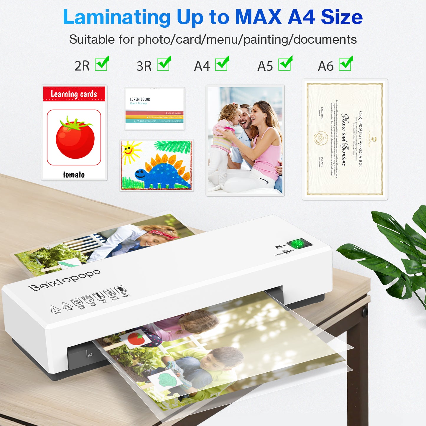 Laminator, 9" Thermal Laminator Machine for A4, A5, A6, Hot & Cold Laminating Machine with 20 Pouches, Paper Trimmer, Corner Rounder, Hole Puncher, Iron Ring, White
