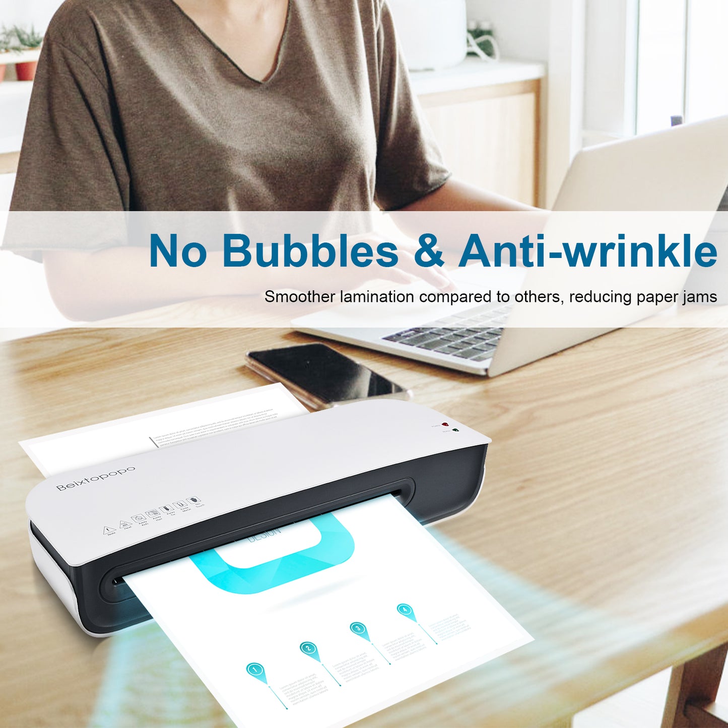 Laminator, A4 Laminator Machine, 9 Inch Thermal Laminator Machine, 4 in 1 Personal Desktop Cold Laminator with Paper Cutter and Corner Rounder 15 Laminating Pouches for Office School Business Use