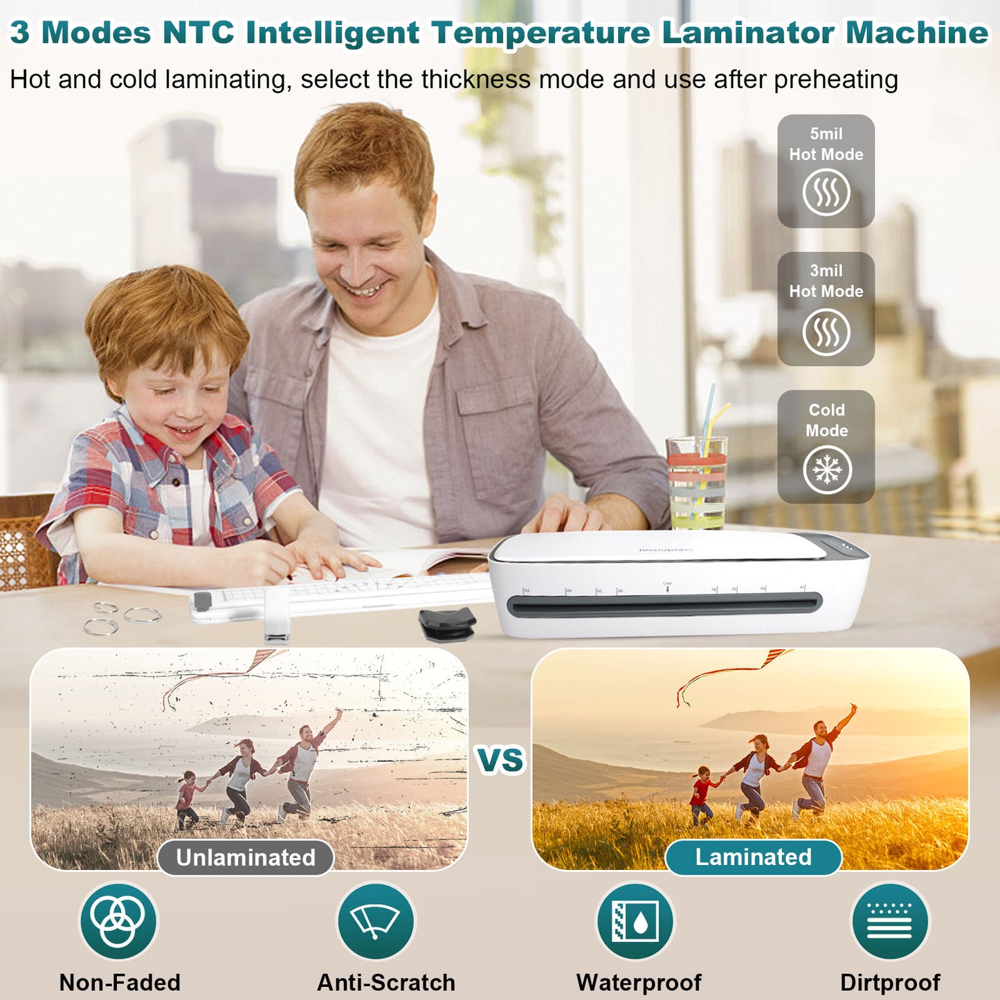 Laminator, 1Min Fast Heat-Up A3 Laminator Machine, 6 in 1 Personal Thermal Laminator with 40 Laminating Pouches A3 A4 A5 4R 3R 2R, 13Inch Laminating Machine for Office School Home Use