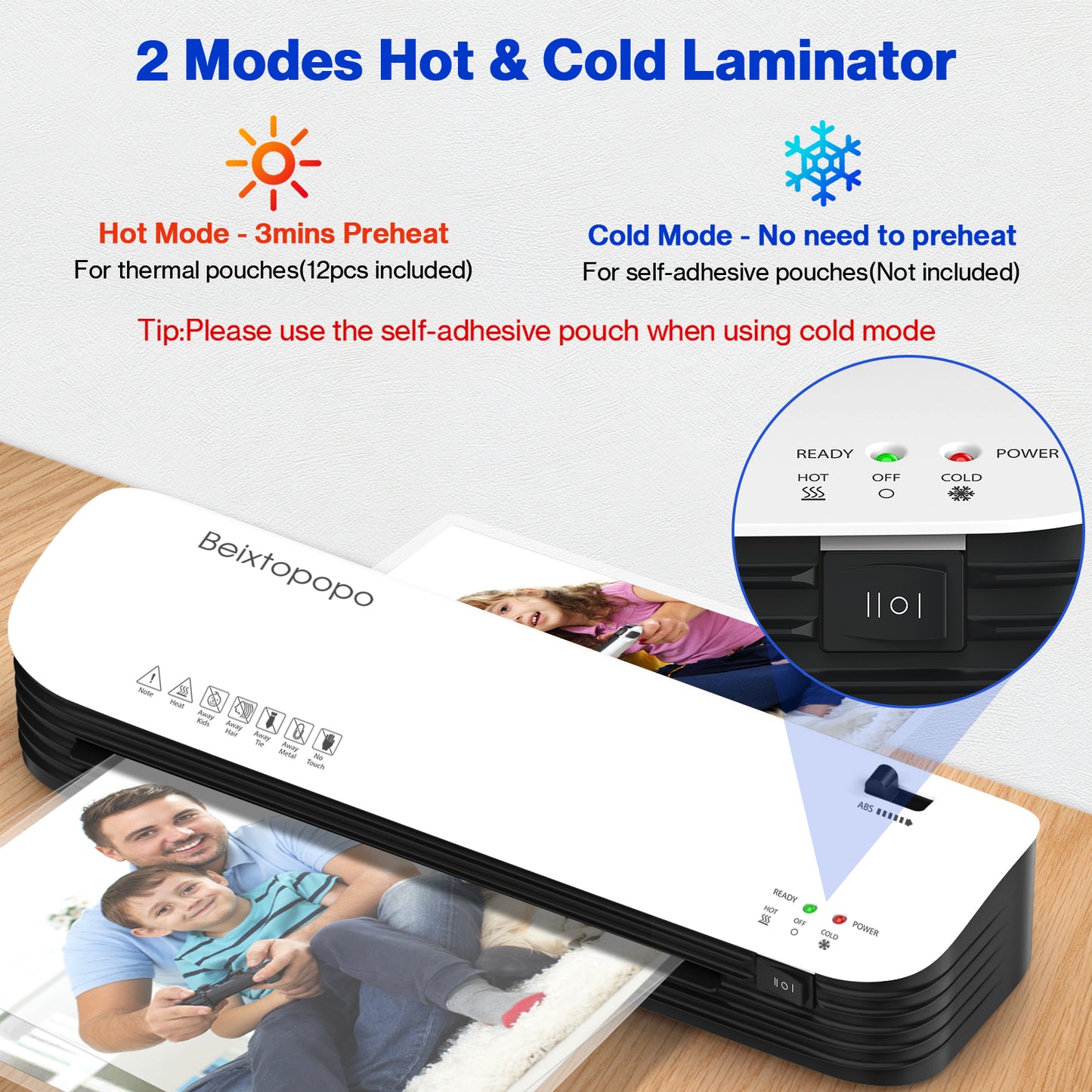 Thermal Laminator, 8.5x11 Laminator, 9 Inch Laminator Machine with 12 Laminating Sheets, A4/A5/A6 Personal Hot Cold Laminating Machine for Home School Teachers Office, Anti-Jam