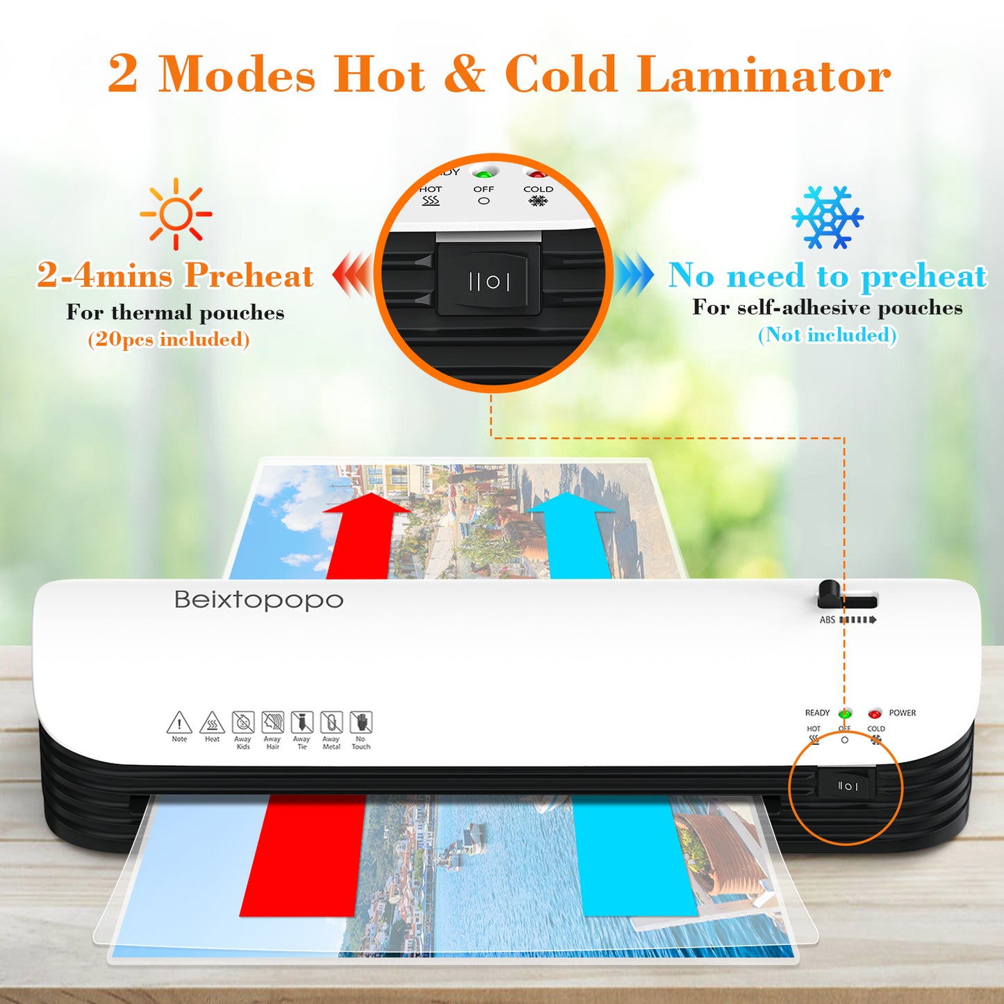 Laminator Machine, 9 Inch Thermal Laminator, Beixtopopo A4/A5/A6 Personal Laminator Machine with Laminating Sheets, 6 in 1 Heating Laminate Machine for Home School Office, Silent
