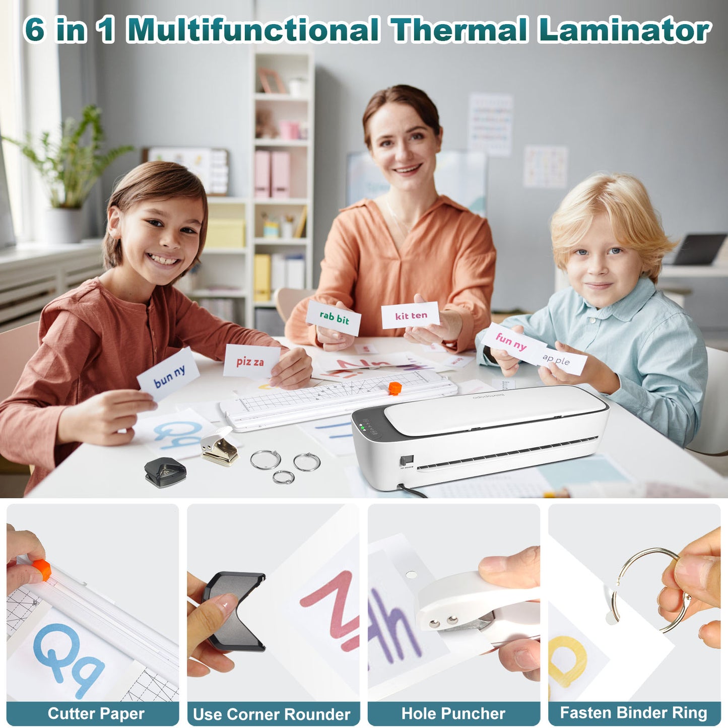 Laminator, 1Min Fast Heat-Up A3 Laminator Machine, 6 in 1 Personal Thermal Laminator with 40 Laminating Pouches A3 A4 A5 4R 3R 2R, 13Inch Laminating Machine for Office School Home Use