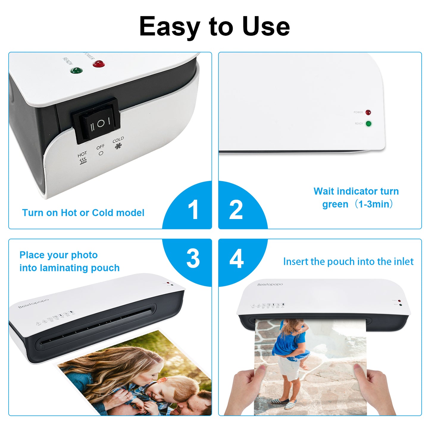 Laminator, A4 Laminator Machine, 9 Inch Thermal Laminator Machine, 4 in 1 Personal Desktop Cold Laminator with Paper Cutter and Corner Rounder 15 Laminating Pouches for Office School Business Use