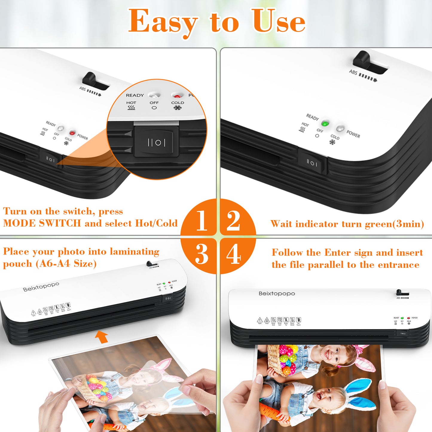 Laminator Machine, 9 Inch Thermal Laminator, Beixtopopo A4/A5/A6 Personal Laminator Machine with Laminating Sheets, 6 in 1 Heating Laminate Machine for Home School Office, Silent