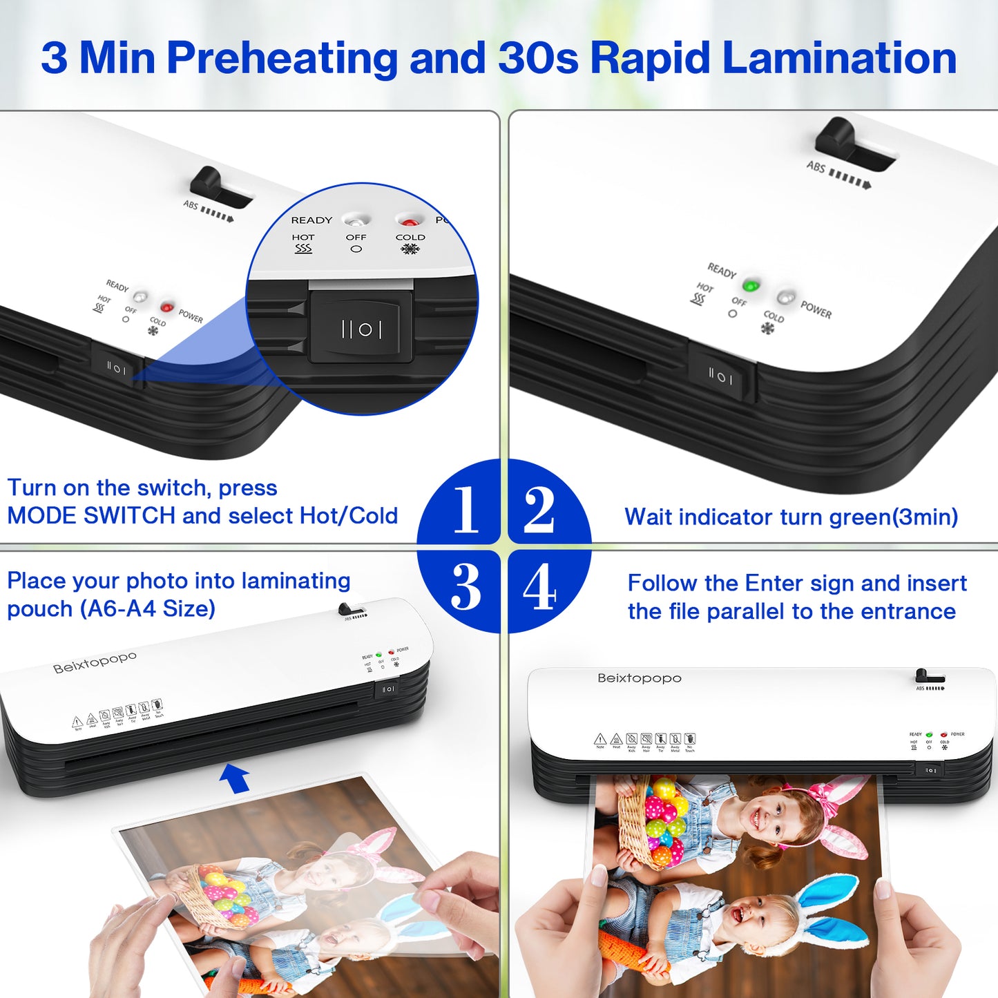 Thermal Laminator, 8.5x11 Laminator, 9 Inch Laminator Machine with 12 Laminating Sheets, A4/A5/A6 Personal Hot Cold Laminating Machine for Home School Teachers Office, Anti-Jam