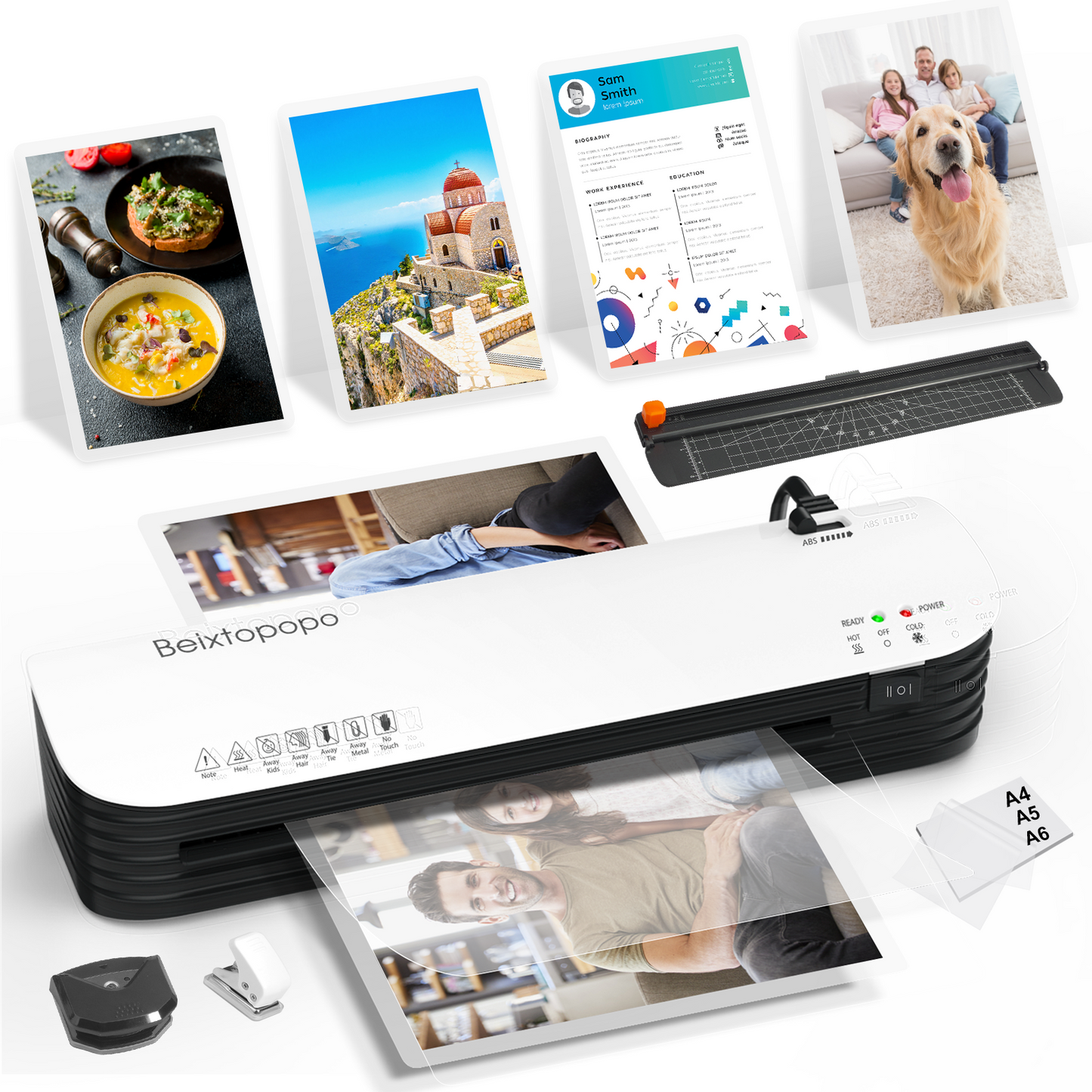 Laminator Machine, 9 Inch Thermal Laminator, Beixtopopo A4/A5/A6 Personal Laminator Machine with Laminating Sheets, 6 in 1 Heating Laminate Machine for Home School Office, Silent